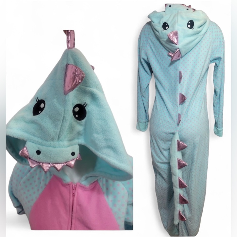 Joe Boxer Adult pajama-Onesie Dragon Dinosaur Costume with Pink Polka Dots
